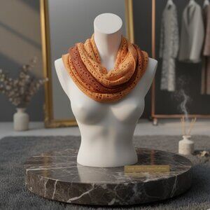 Orange brown fall pumpkin soft knit infinity scarf